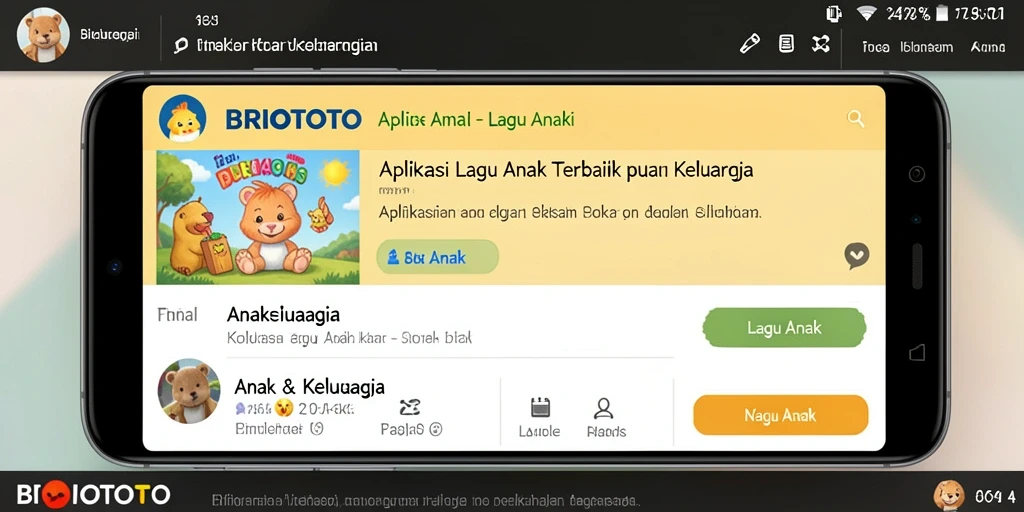 Tampilan antarmuka BRIOTOTO dengan lagu anak-anak yang ceria.