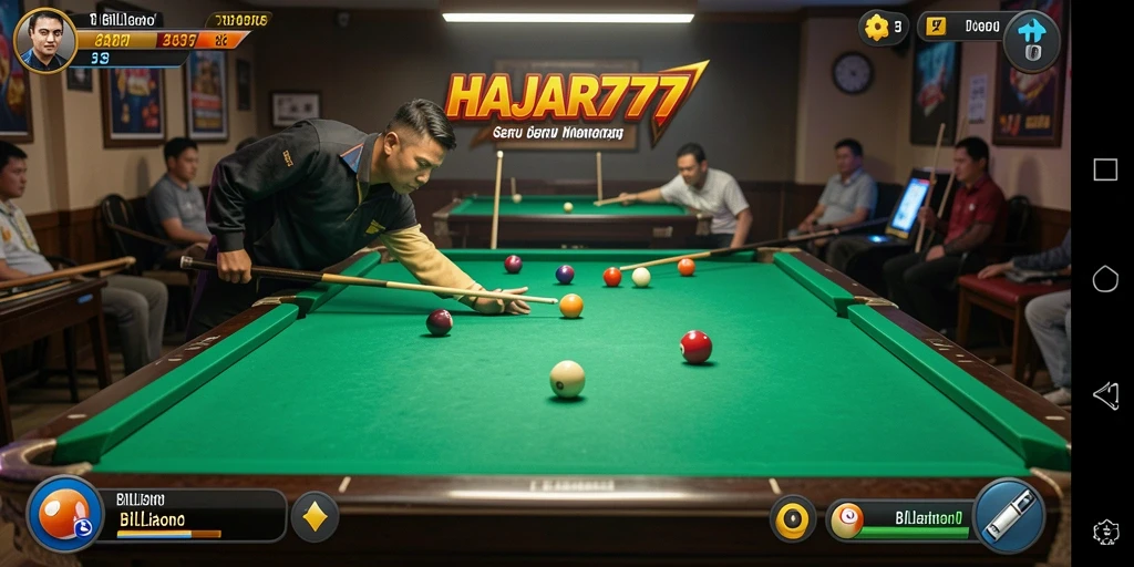 Antarmuka permainan billiard HAJAR777 yang menarik dan intuitif.