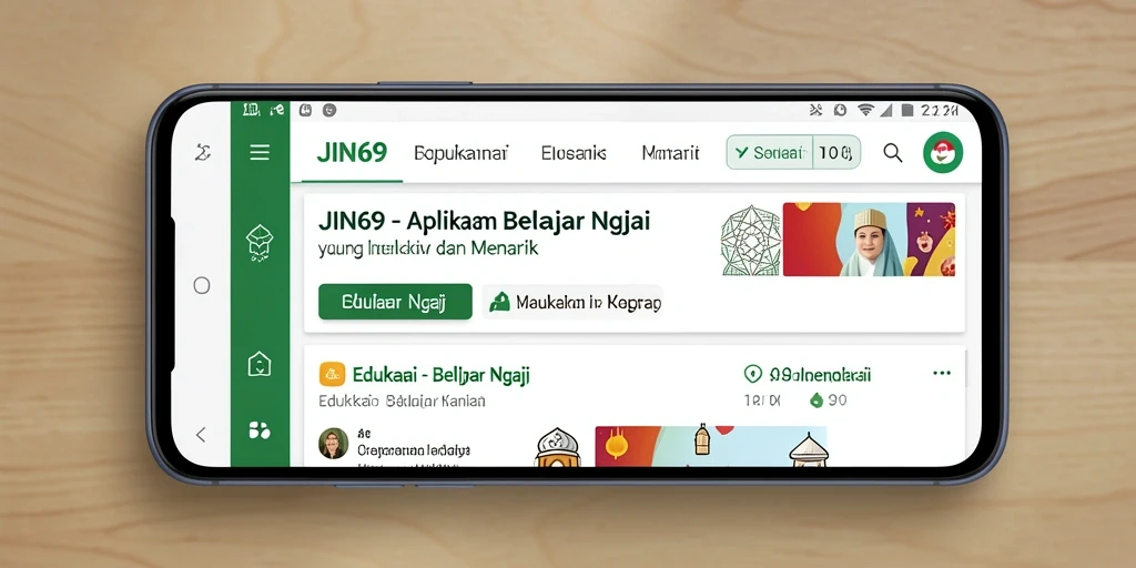 Tampilan antarmuka aplikasi JIN69 yang menarik dan interaktif untuk belajar Ngaji.